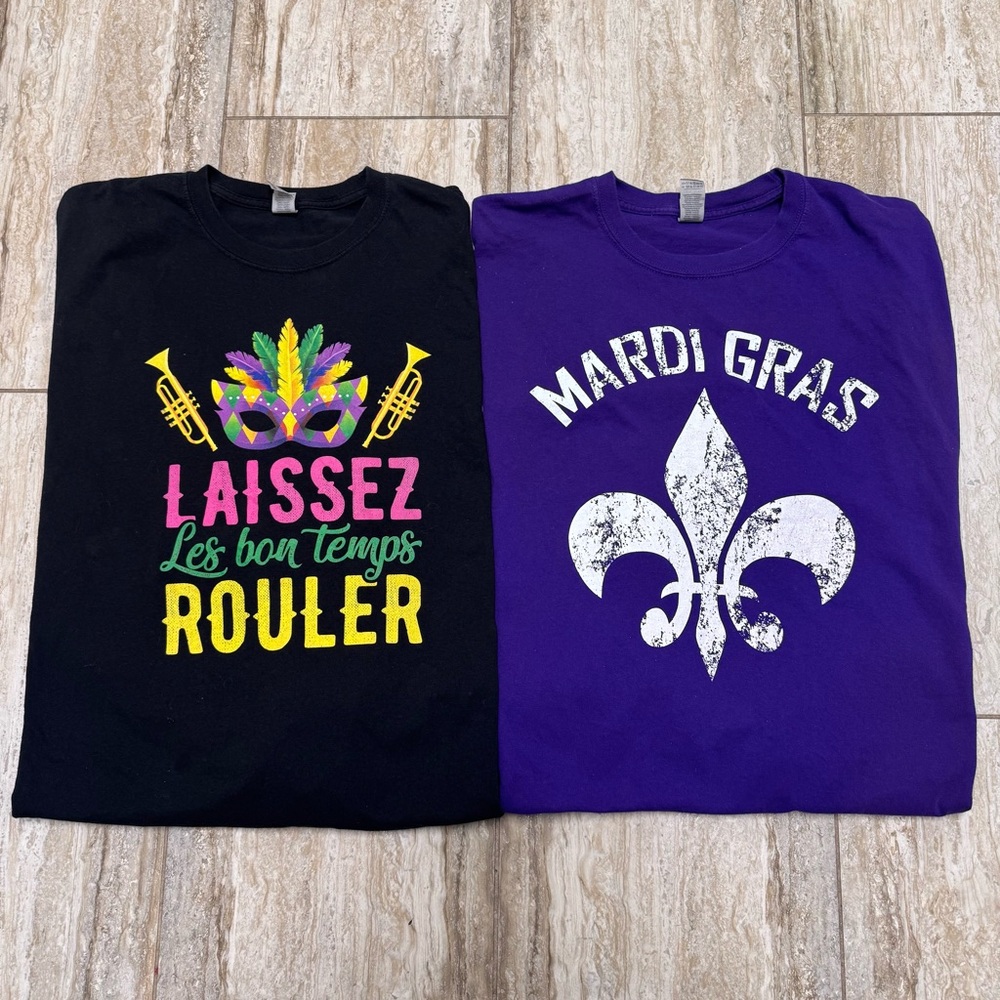 New Orleans Mardi Gras T-Shirts Gildan 5X Lot Of 2 Tees Black Purple 100% Cotton